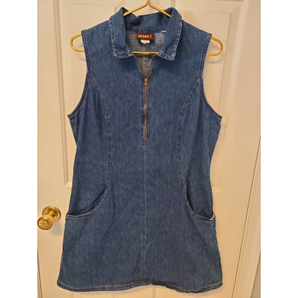 Vtg 90s Y2K Faded Glory Denim Jean 1/2 Zipper Jumper Dress Size Large Minimalist - Picture 6 of 9